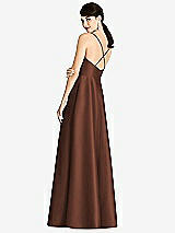 Rear View Thumbnail - Cognac V-Neck Full Skirt Satin Maxi Dress