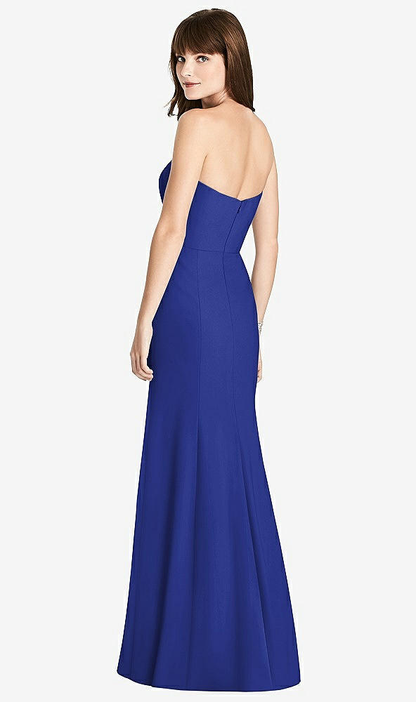Back View - Cobalt Blue Strapless Crepe Trumpet Gown with Front Slit