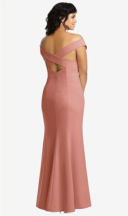 Dessy collection off deals the shoulder crepe gown