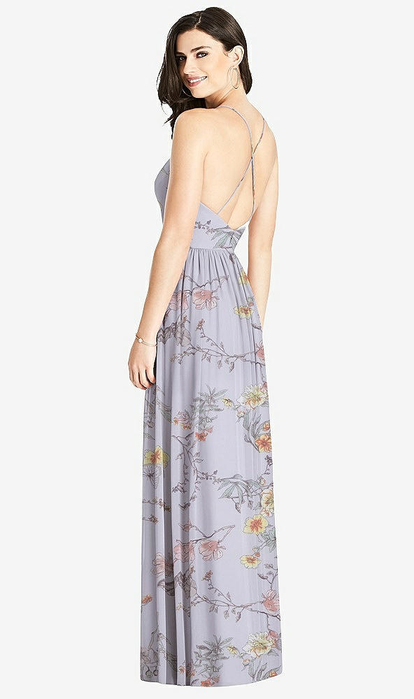 Back View - Butterfly Botanica Silver Dove Criss Cross Strap Backless Maxi Dress