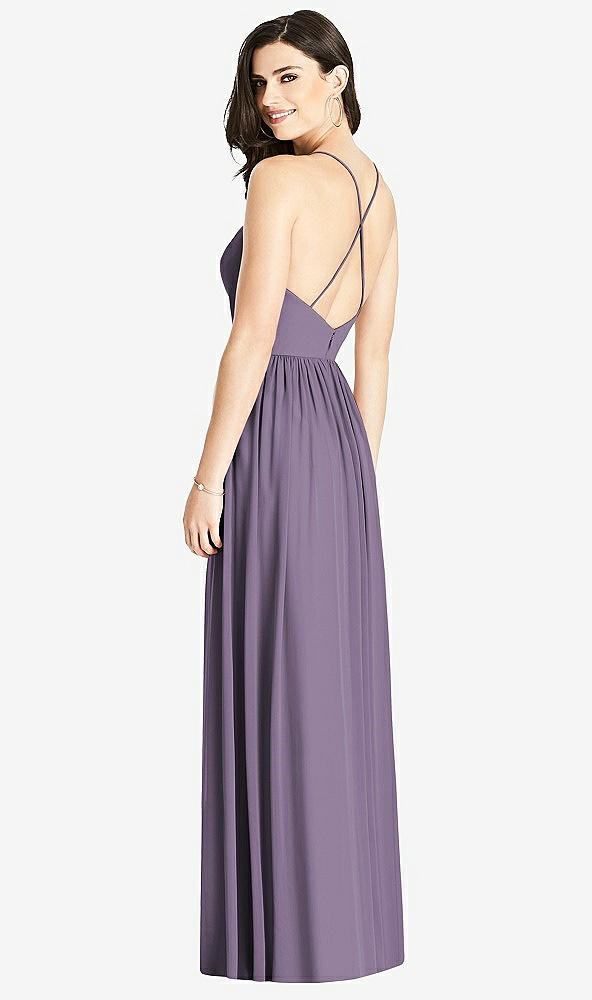Back View - Lavender Criss Cross Strap Backless Maxi Dress