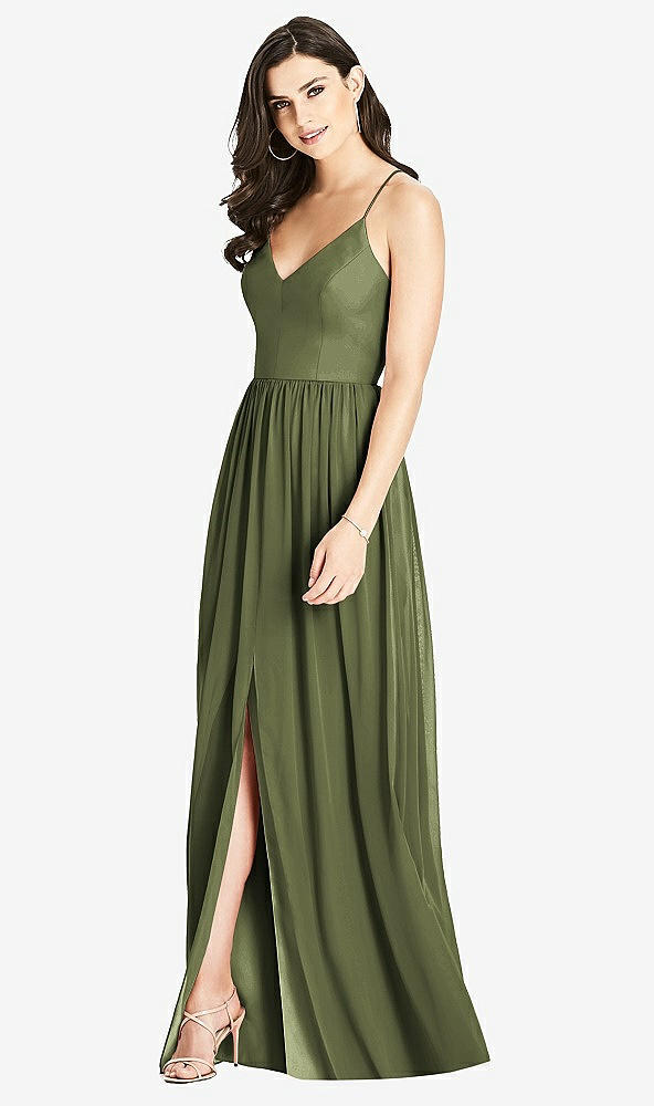 Front View - Olive Green Criss Cross Strap Backless Maxi Dress