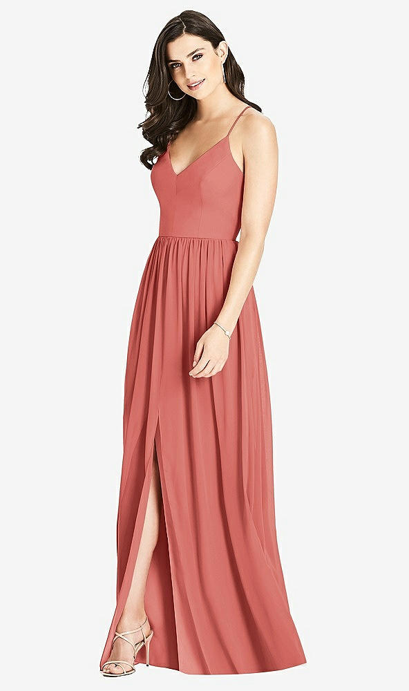 Front View - Coral Pink Criss Cross Strap Backless Maxi Dress
