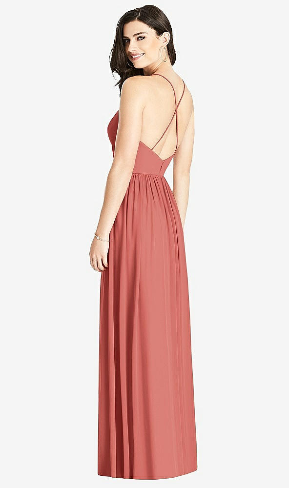 Back View - Coral Pink Criss Cross Strap Backless Maxi Dress