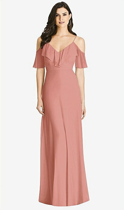 Pink cold clearance shoulder bridesmaid dress