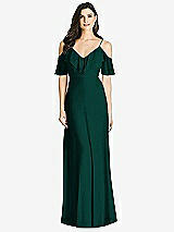 Front View Thumbnail - Evergreen Ruffled Cold-Shoulder Chiffon Maxi Dress
