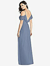 Rear View Thumbnail - Larkspur Blue Ruffled Cold-Shoulder Chiffon Maxi Dress