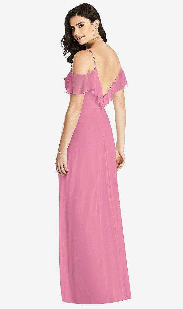 Back View - Orchid Pink Ruffled Cold-Shoulder Chiffon Maxi Dress