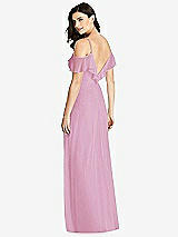 Rear View Thumbnail - Powder Pink Ruffled Cold-Shoulder Chiffon Maxi Dress