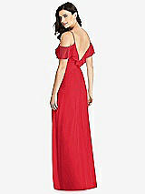 Rear View Thumbnail - Parisian Red Ruffled Cold-Shoulder Chiffon Maxi Dress