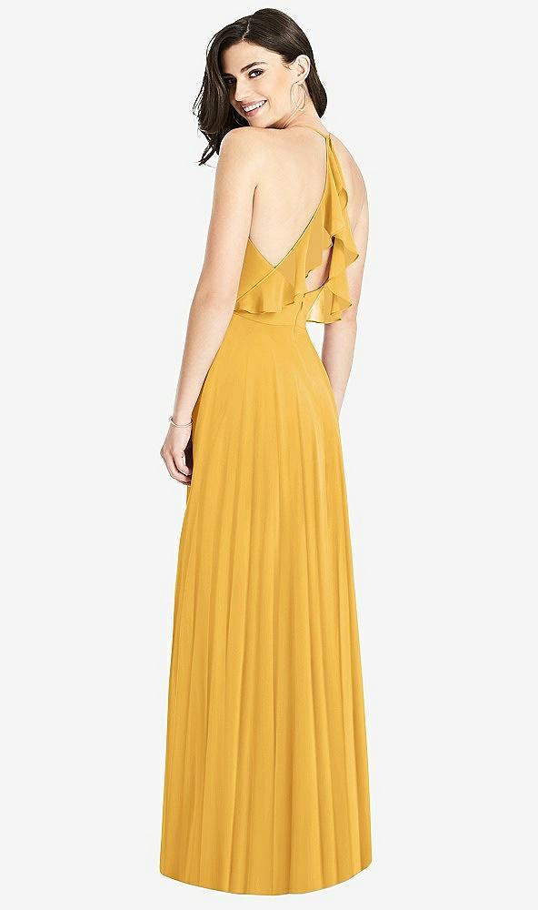 Front View - NYC Yellow Ruffled Strap Cutout Wrap Maxi Dress
