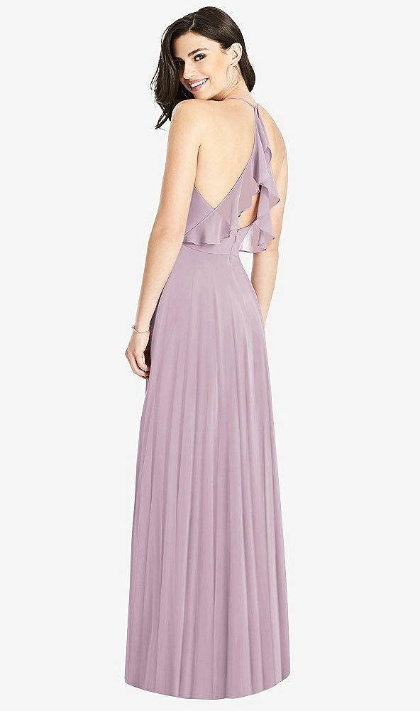 Front View - Suede Rose Ruffled Strap Cutout Wrap Maxi Dress