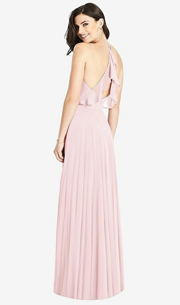 Front View - Ballet Pink Ruffled Strap Cutout Wrap Maxi Dress