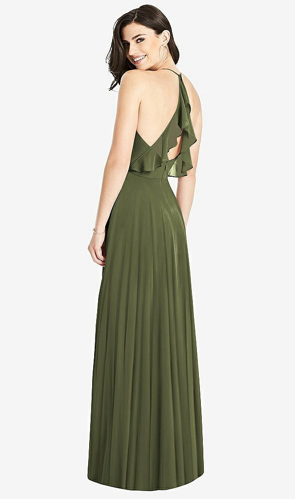 Front View - Olive Green Ruffled Strap Cutout Wrap Maxi Dress