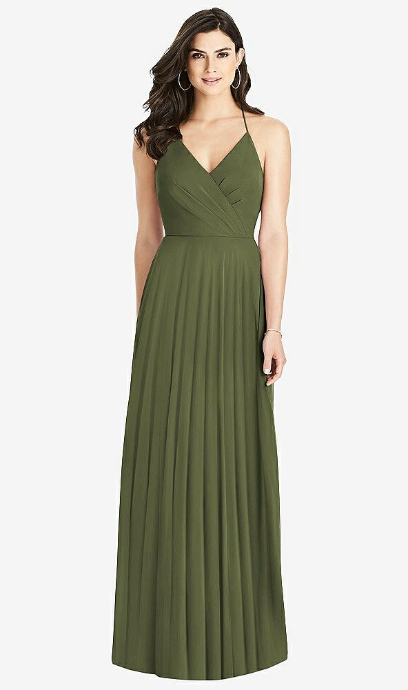 Back View - Olive Green Ruffled Strap Cutout Wrap Maxi Dress