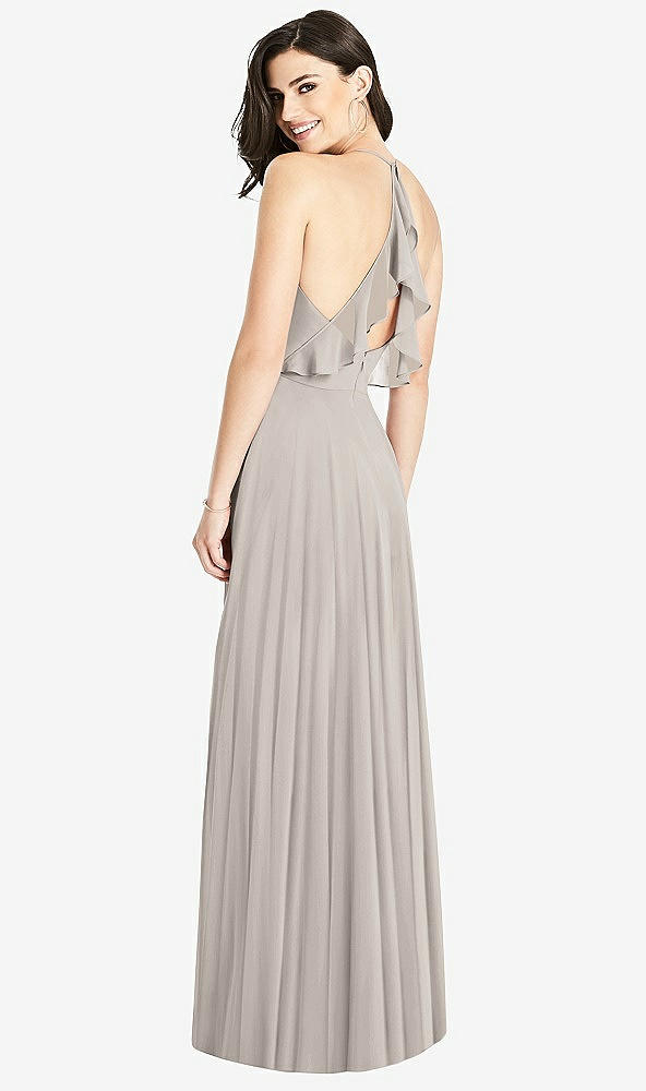 Front View - Taupe Ruffled Strap Cutout Wrap Maxi Dress