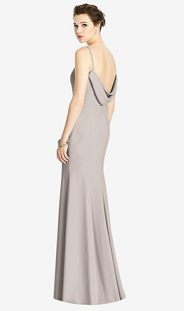 Front View - Taupe Bateau-Neck Open Cowl-Back Trumpet Gown
