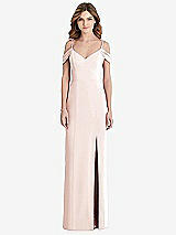 Front View Thumbnail - Blush Off-the-Shoulder Chiffon Trumpet Gown with Front Slit