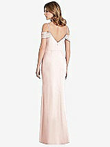 Rear View Thumbnail - Blush Off-the-Shoulder Chiffon Trumpet Gown with Front Slit