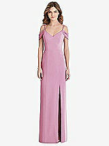 Front View Thumbnail - Powder Pink Off-the-Shoulder Chiffon Trumpet Gown with Front Slit