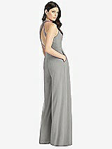 Rear View Thumbnail - Chelsea Gray V-Neck Backless Pleated Front Jumpsuit