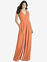 Front View Thumbnail - Sweet Melon V-Neck Backless Pleated Front Jumpsuit