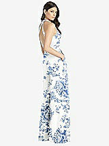 Rear View Thumbnail - Cottage Rose Dusk Blue V-Neck Backless Pleated Front Jumpsuit