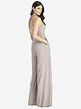 Rear View Thumbnail - Taupe V-Neck Backless Pleated Front Jumpsuit