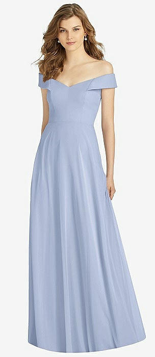 Off the shoulder shop blue bridesmaid dress