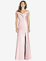 Front View Thumbnail - Ballet Pink Off-the-Shoulder Cuff Trumpet Gown with Front Slit
