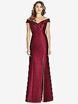 Front View Thumbnail - Burgundy Off-the-Shoulder Cuff Trumpet Gown with Front Slit