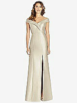 Front View Thumbnail - Champagne Off-the-Shoulder Cuff Trumpet Gown with Front Slit
