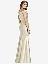 Rear View Thumbnail - Champagne Off-the-Shoulder Cuff Trumpet Gown with Front Slit