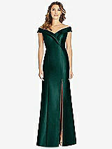 Front View Thumbnail - Evergreen Off-the-Shoulder Cuff Trumpet Gown with Front Slit
