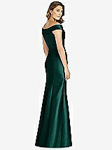 Rear View Thumbnail - Evergreen Off-the-Shoulder Cuff Trumpet Gown with Front Slit