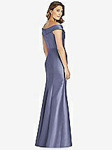Rear View Thumbnail - French Blue Off-the-Shoulder Cuff Trumpet Gown with Front Slit