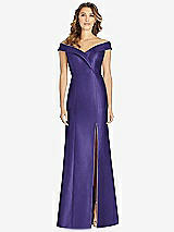 Front View Thumbnail - Grape Off-the-Shoulder Cuff Trumpet Gown with Front Slit