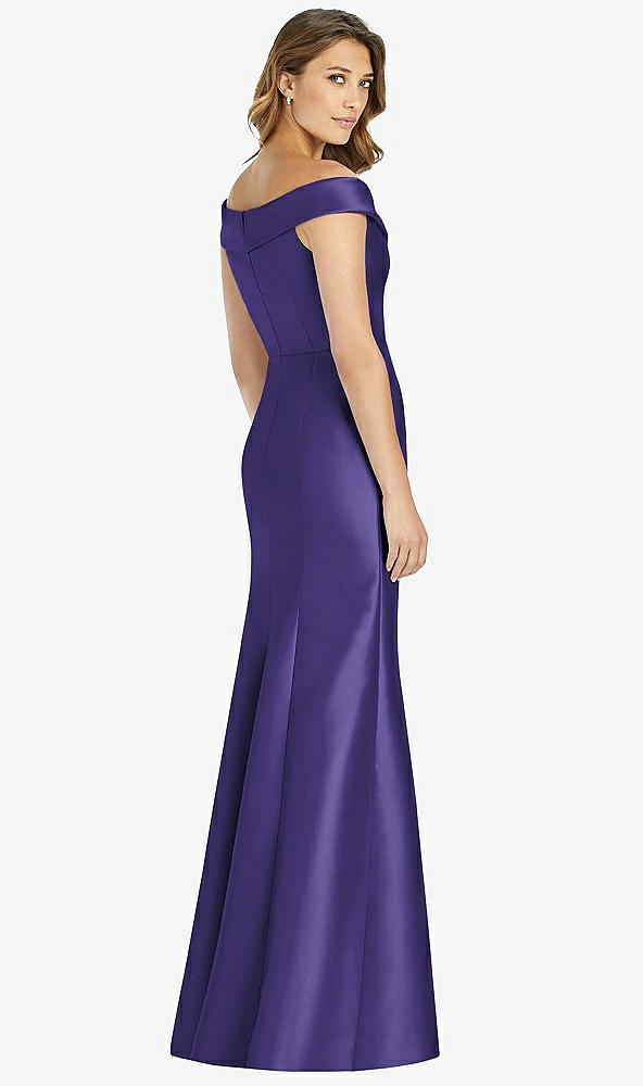 Back View - Grape Off-the-Shoulder Cuff Trumpet Gown with Front Slit