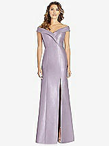 Front View Thumbnail - Lilac Haze Off-the-Shoulder Cuff Trumpet Gown with Front Slit