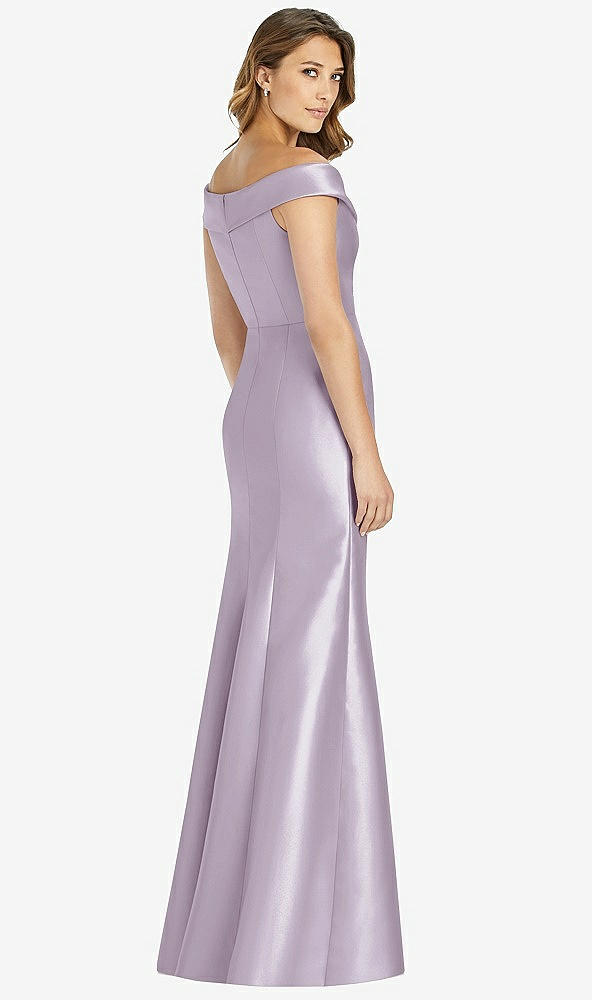 Back View - Lilac Haze Off-the-Shoulder Cuff Trumpet Gown with Front Slit