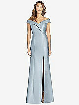 Front View Thumbnail - Mist Off-the-Shoulder Cuff Trumpet Gown with Front Slit