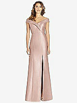 Front View Thumbnail - Toasted Sugar Off-the-Shoulder Cuff Trumpet Gown with Front Slit
