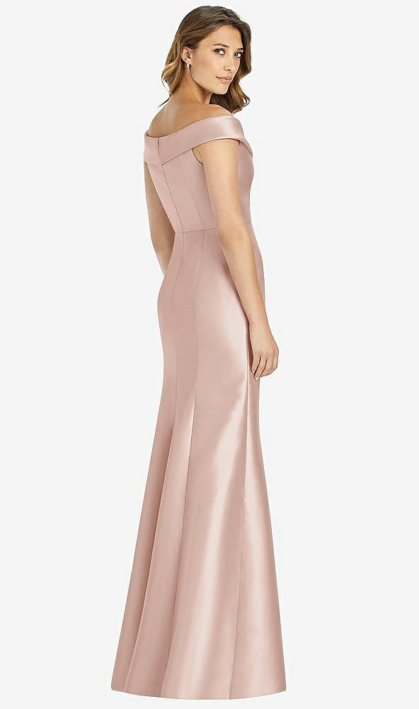 Back View - Toasted Sugar Off-the-Shoulder Cuff Trumpet Gown with Front Slit