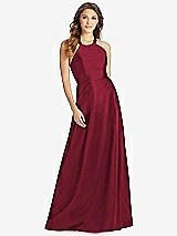 Front View Thumbnail - Burgundy Halter Lace-Up A-Line Maxi Dress