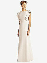 Front View Thumbnail - Oat Ruffle Cap Sleeve Open-back Trumpet Gown