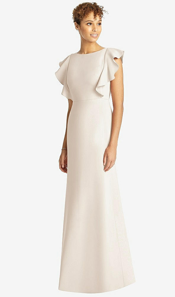 Front View - Oat Ruffle Cap Sleeve Open-back Trumpet Gown