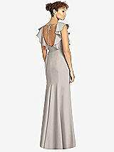 Rear View Thumbnail - Taupe Ruffle Cap Sleeve Open-back Trumpet Gown