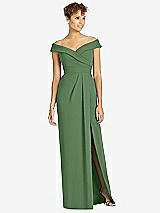 Front View Thumbnail - Vineyard Green Cuffed Off-the-Shoulder Faux Wrap Maxi Dress with Front Slit