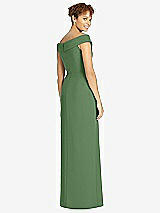Rear View Thumbnail - Vineyard Green Cuffed Off-the-Shoulder Faux Wrap Maxi Dress with Front Slit