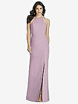 Front View Thumbnail - Suede Rose High-Neck Backless Crepe Trumpet Gown